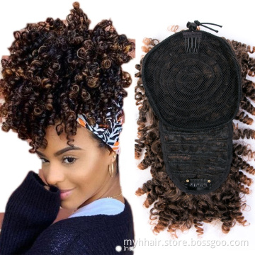 High Puff Afro Kinky Curly Synthetic Ponytail with Bangs Ponytail Hair Drawstring Short Afro colorful Pony Tail Clip in
